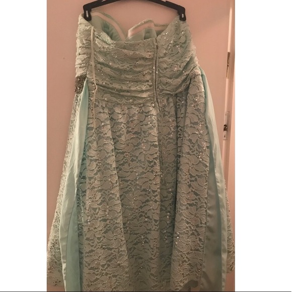 Plus Size Teal Strapless Sequin and Lace Dress - Picture 1 of 4